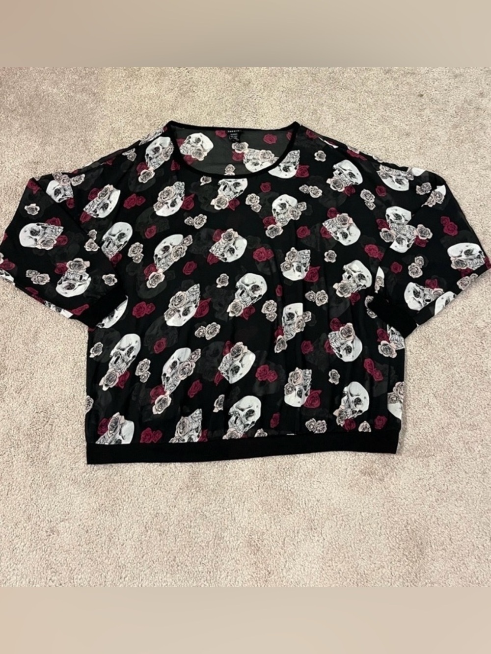 Torrid Size 3 Skull and Rose Print Sheer Long Sleeve Top